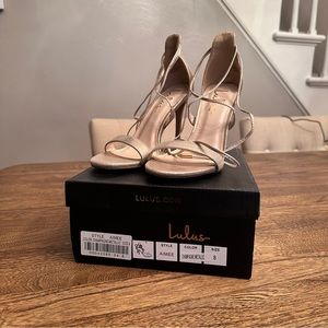 Lulus - Aimee Champagne Metallic Lace-Up Heels